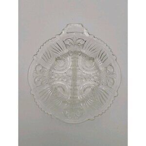 Vintage Indiana Killarney Crystal Clear Glass‎ Divided Dish With Handle 8 Inch